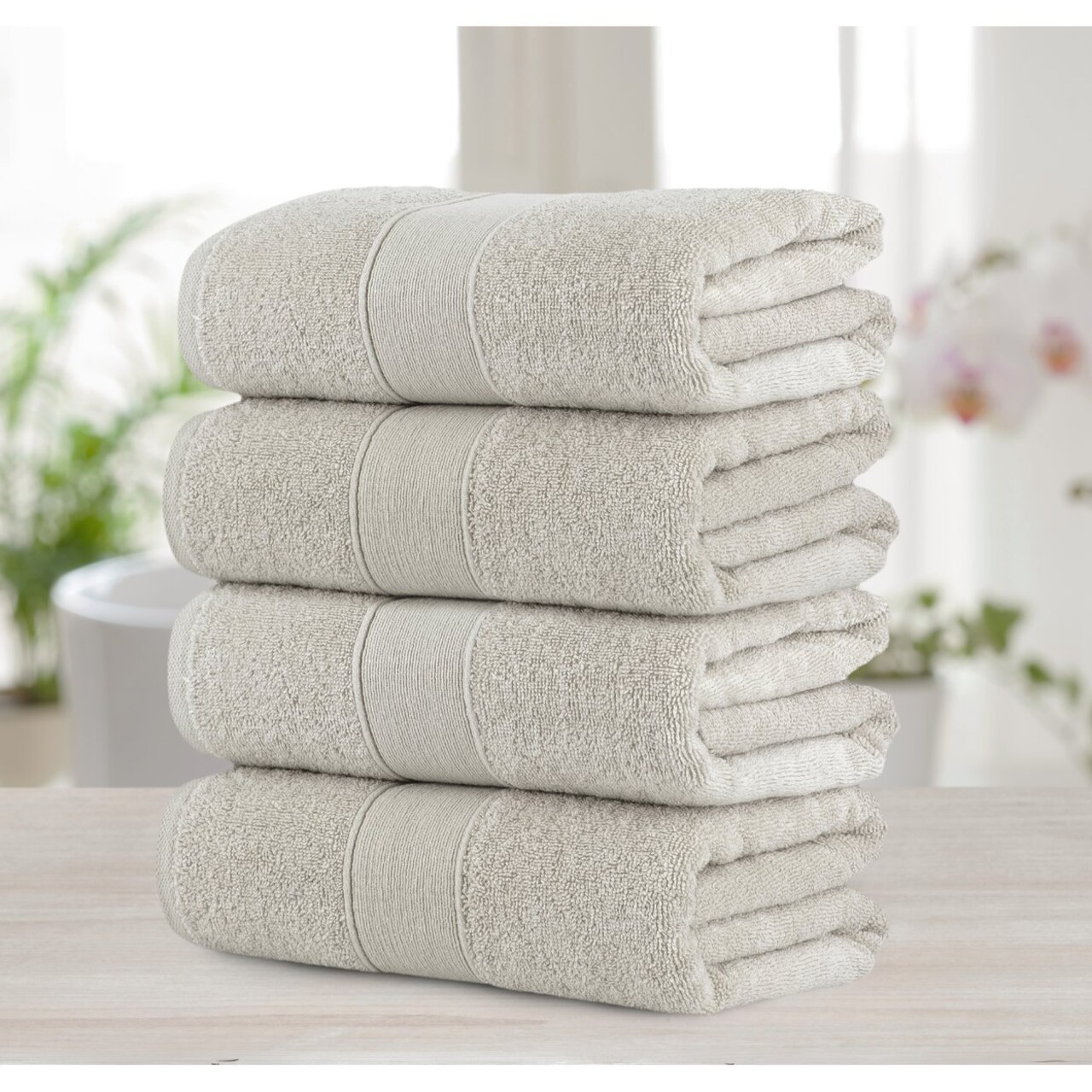 Chic Home Luxurious 4-Piece 100% Pure Turkish Cotton Bath Towels 30" x 54" Dobby Border Design